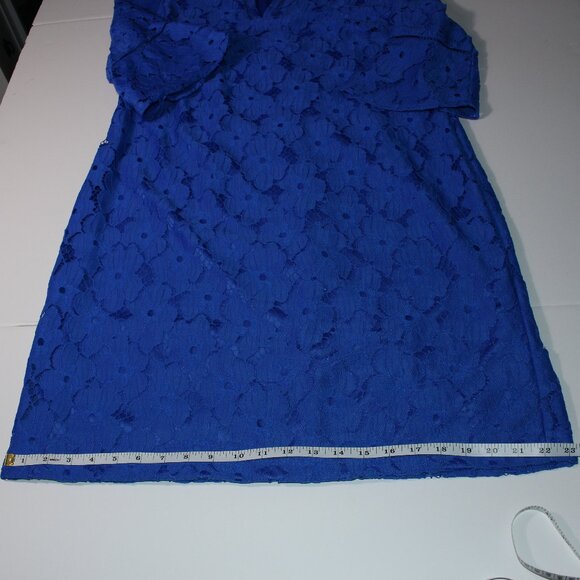 J Howard Blue Floral Lace Overlay Dress Size 16 V-Neck with Ruffled Sleeves - Picture 3 of 11